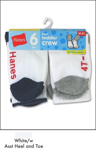 Hanes Toddler Boys Non Skid Crew Socks P6 26/6