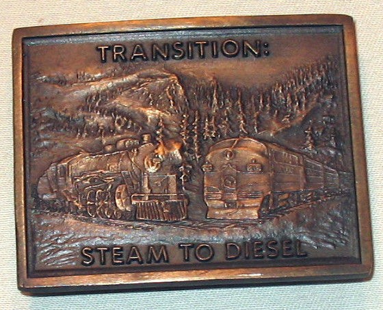 Vintage 1977 Solid Brass Belt BUCKLE TRAIN TRANSITION STEAM TO DIESEL 