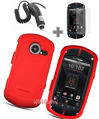 for Casio GzOne Commando RED TEXTURE HARD SHELL CASE COVER 2P+LCD+CAR 