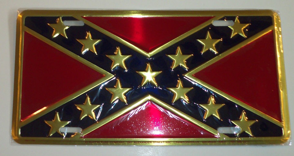   States Gold Rebel CSA Flag Metal License Plate Auto Car Tag 6x12