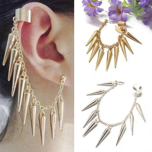   Gothic Spike Stud Rivet Tassel Chain Ear Cuff Clip Wrap Earring Dangle