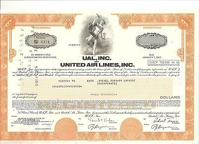   Airlines UAL stock bond certificate aviation 1970s aviation history