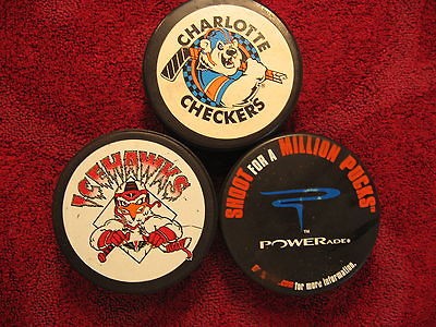 HOCKEY PUCKS CHARLOTT​E CHECKERS ICEHA​WKS UHL POWERADE SHOOT 4 