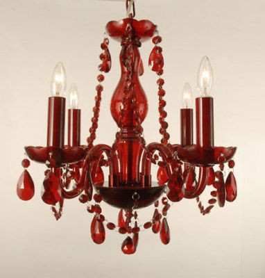 ALL RED CHANDELIER LIGHTING CRYSTAL 17 X 17 4LTS LIGHTING CEILING LAMP 