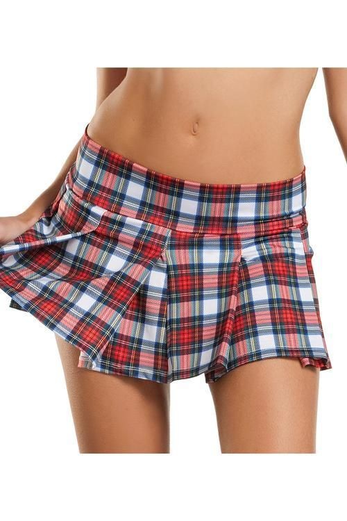   Girl White Plaid Lycra Pleated Mini Skirt Role Play Costume Skirt