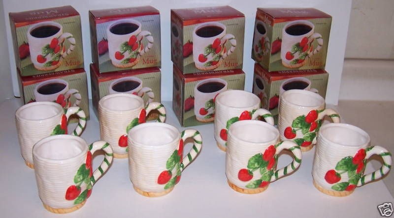 Lot Of 8 Strawberry Ceramic Mugs Seasonal Decor