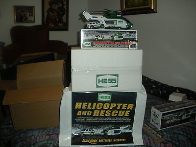 HESS 2012 HELICOPTOR & RESCUE VEHICLE TOY TRUCK + BATTERIES + BAG 