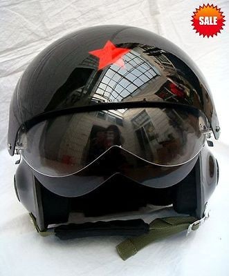 CHINESE AIR FORCE JET PILOT FLIGHT HELMET DUAL VISORS BLACK*