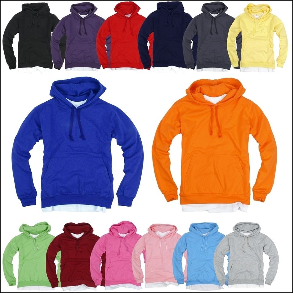 Plain Solid Light Cotton Hooded Long tshirts Hoodie Hoody Jumper Top 