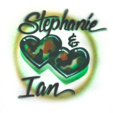 Airbrushed Camo Hearts with any 2 names Shirt Pers.