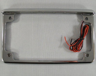 Chrome License Plate Frame w/ White LED Light Bar for Sport & Cruiser 