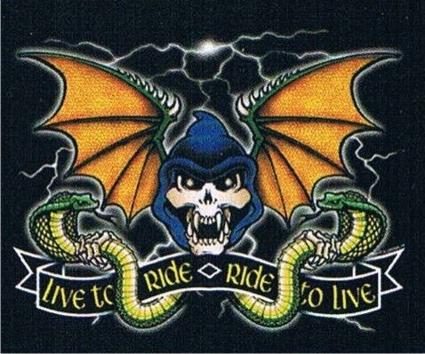 LIVE TO RIDE RIDE TO LIVE Skull Snakes Hell Motorcycle Dragon Rock 
