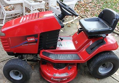   Horse Riding Lawn Mower w/ Snow Plow Blade and Dump Cart BEAUTIFUL