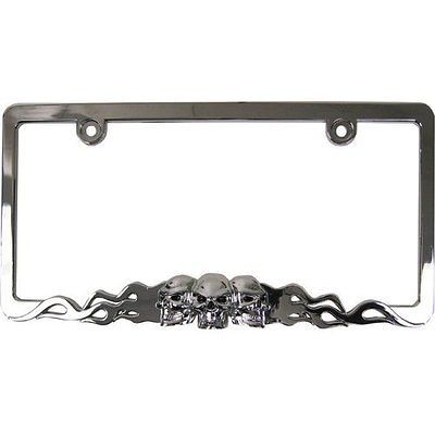 Chrome Skull in Flames License Plate Frame