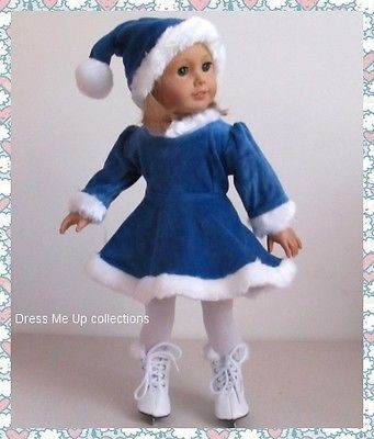 Ice Skating** 2pc Skating Bule Outfit + Hat **4 American Girl Doll 