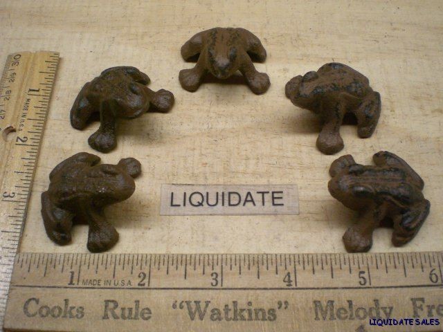 set of 5 tiny FROGS cast iron 1 1/2x1 1/2 pond garden