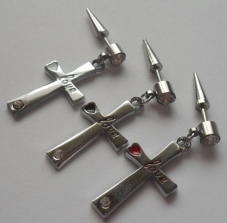 Surgical Steel Cross w/Love logo Cartilage Ear Tragus Barbell   Pick 