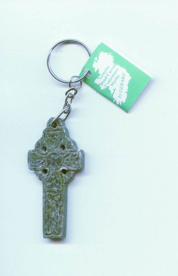 Connemara Marble Celtic High Cross Key Ring, made in Ireland