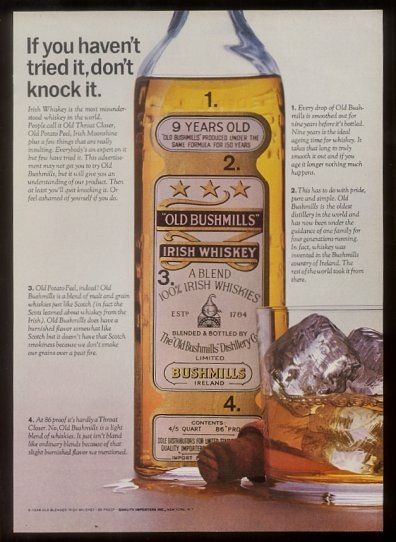 1964 Old Bushmills Irish whiskey bottle photo print ad