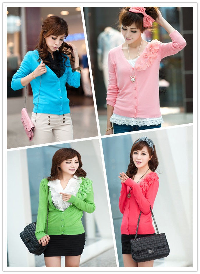 2012 Women Cardigan Sweater/Sweet Long Sleeve V neck Cape Short Jacket