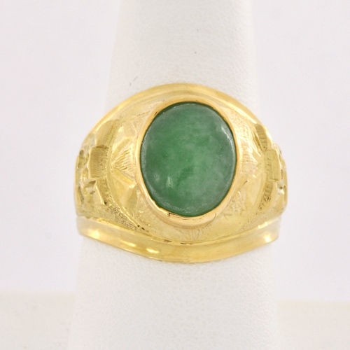   Handcrafted 18k Gold Peruvian Totem Motif AUSTRALIA Jade Ring