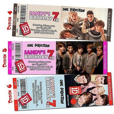 ONE DIRECTION 1D INVITATION CUSTOM BIRTHDAY PARTY TICKET