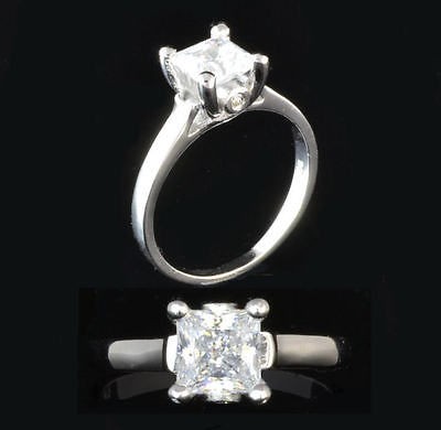 TOP GRADE sz 5 14K WG PRINCESS CUT 1CT SOLITAIRE RUSSIAN SIMULATED 