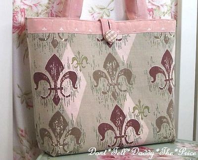   FRENCH CHIC Vintage 50s BARKCLOTH Fabric Tote Fleur de lis SCALAMANDRE