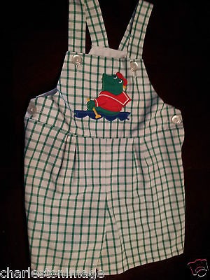   Boys Boating Frog Green Shortall/Jon Jon/Romper Outfit Size 3T GUC