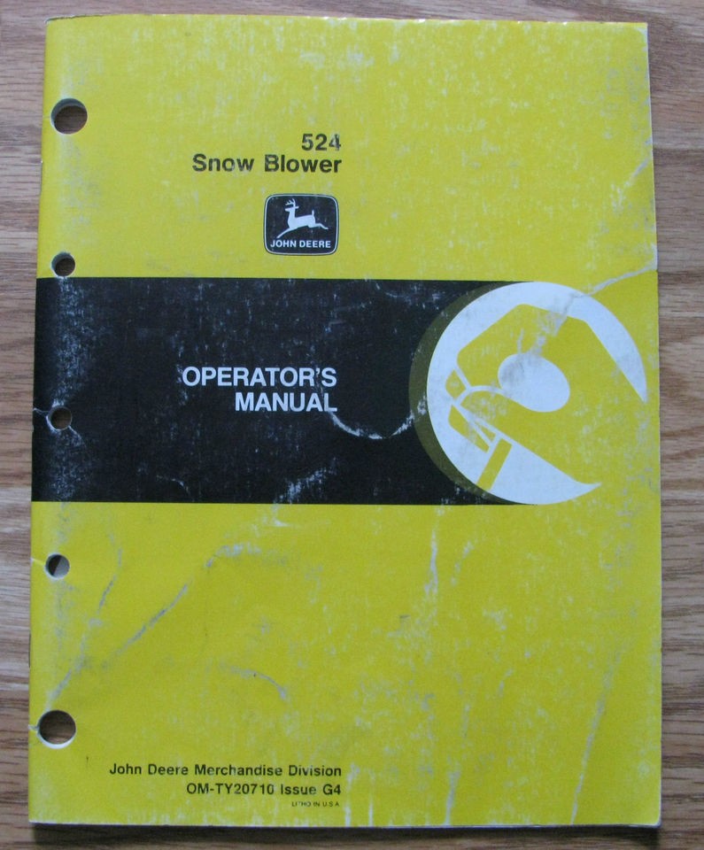 John Deere 524 Walk Behind Snow Blower Operators Owners Manual book jd