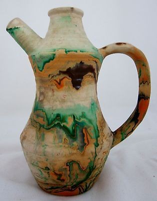 Nemadji Clay Pottery Pitcher Ewer Brown Orange Green 1 1/2 Tall