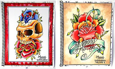   Manny Tattoo Sketchbook Drawings Tiki Rose Skull Outlines for Stencils