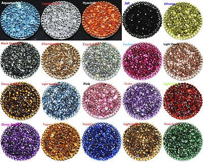 1000 Crystal Flat Back Acrylic Rhinestones Gems 1mm , 2mm , 3mm , 4mm 