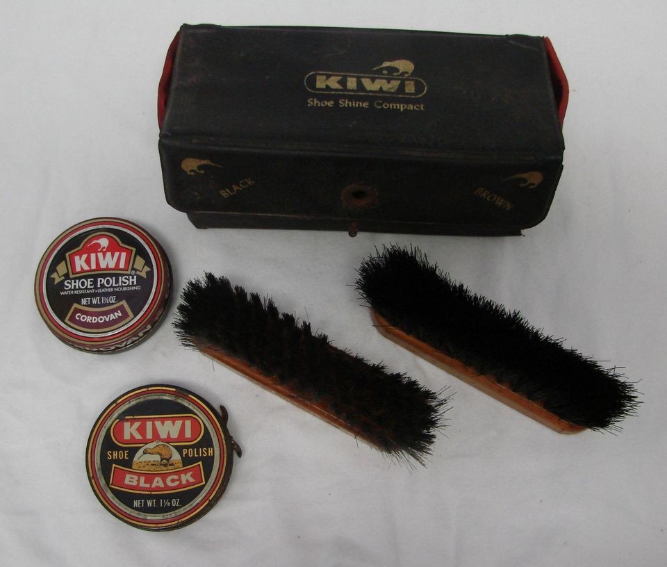 Vintage Kiwi Shoe Shine Travel Compact Brush Polish Kit