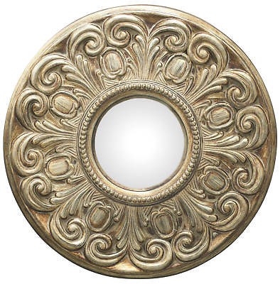 Round Convex Distressed Bronze/Gold Rococo Mirror 23x23