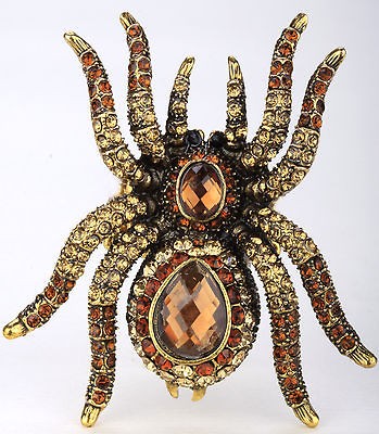 Gold brown crystal spider pin brooch pendant 2;matching bracelet,ring 