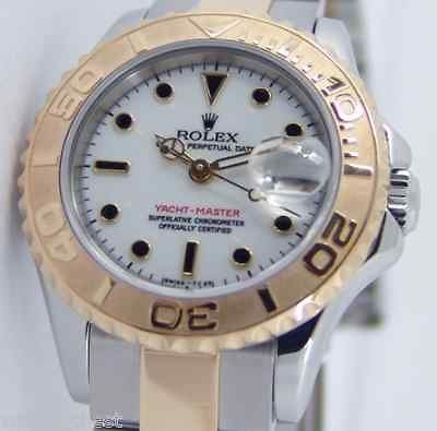 ROLEX 18k&SS Ladies 29mm Yachtmaster White Dial 69623