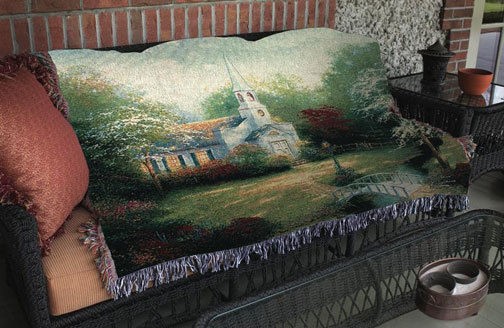 Hometown Chapel ~ Church Tapestry Afghan Throw ~ Artist, Thomas 