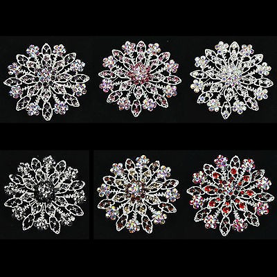 WHOLESALE LOT 12 PCS RHINESTONE LARGE WREATH SILVER BROOCH PIN #BH004