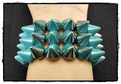 ROW Blue STUDDED CONE SPIKE STRETCH PUNK/ROCK BRACELET A72