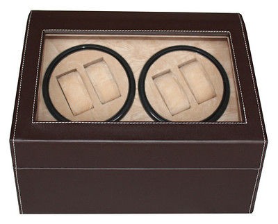 BROWN LEATHER WATCH WINDER STORAGE DISPLAY CASE BOX AUTOMATIC 