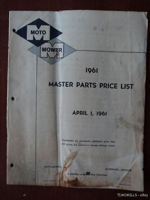 1961 Moto Lawn Mower Lawnmower Parts Catalog Vintage