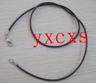 50s black leather cord necklace w tube ends lobster20