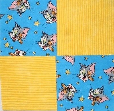 24 6 TOM & JERRY Blue Retro Cartoon Yellow Stripe Quilt Fabric 