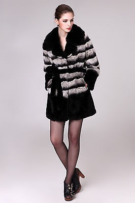 0277 Dye chinchilla Rex rabbit fur coat jacket vest garment with fox 