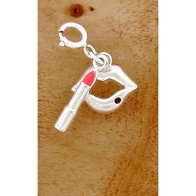 Sterling Silver 925 Kiss Me Garnet Lipstick Bracelet Charm