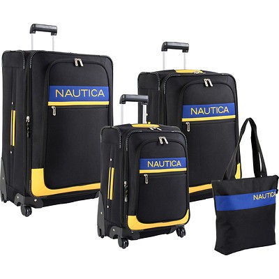   RHUMB LINE SPINNER BLACK YELLOW 4 PIECE LUGGAGE SET $1240 VALUE NEW