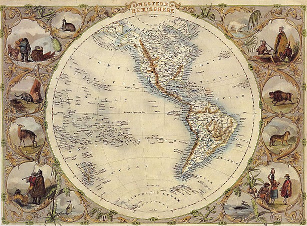 1800S MAP WORLD GLOBE WESTERN HEMISPHERE REPRO POSTER