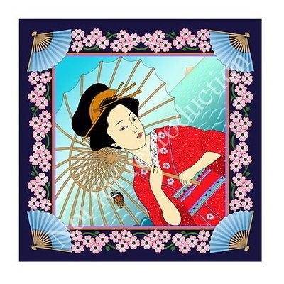 Rare Collectors silk scarf Geisha Japanese. depicting beautiful woman 