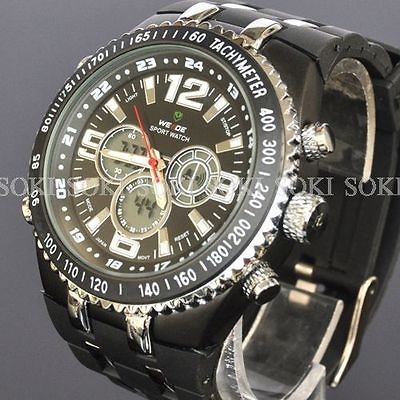 New Black Military Mens LED Analog Digital Day Quartz Silicone Band 